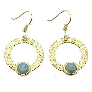 copper hook Earrings with Amazonite, gold plated, approx 23mm dia