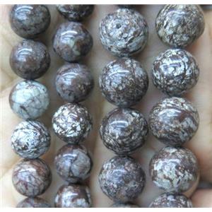 red snowflake jasper bead, round, approx 6mm dia