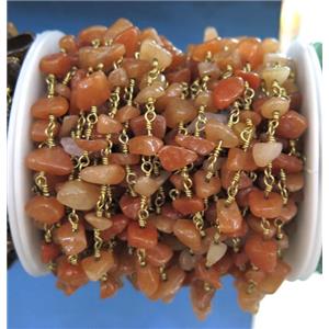 handmade rosary chain with red aventurine bead chip, approx 8-12mm