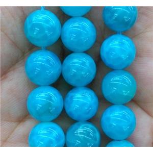 Textured blue chalcedany bead, round, approx 10mm dia