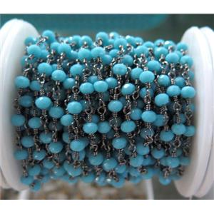 handmade rosary chain with blue chinese crystal glass bead, approx 4mm dia