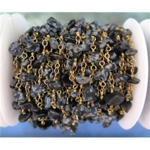handmade rosary chain with black snowflake chip bead, approx 8-12mm