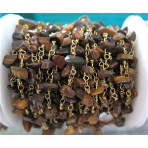 handmade rosary chain with tiger eye stone chip bead, approx 8-12mm
