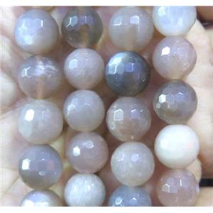 black Sunstone bead, faceted round, approx 12mm dia