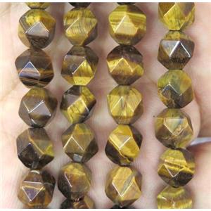 round tiger eye stone beads, starcut, yellow, approx 10mm dia
