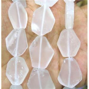 white matte Clear Quartz slice beads, flat freeform, approx 15-20mm