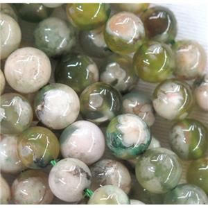 round Cherry blossom sakura Agate beads, green, approx 8mm dia