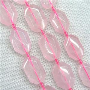 Rose Quartz beads, pink, faceted rectangle, approx 15-22mm