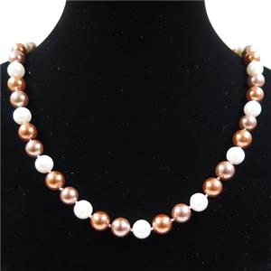 Pearlized Shell knoted necklace with clasp, round, approx 8mm, 40cm length