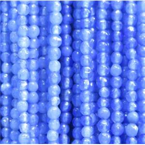 tiny jade bead, faceted round, dye blue, approx 2mm dia