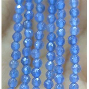 tiny blue agate bead, faceted round, approx 2mm dia, 15.5 inches length