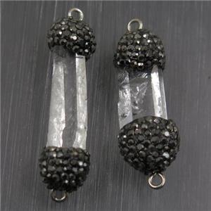 Clear Quartz connector paved rhinestone, stick, approx 8-35mm
