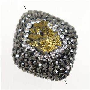 golden agate druzy beads paved rhinestone, rhombic, approx 22-27mm