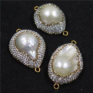white freshwater pearl bead paved rhinestone, approx 20-30mm