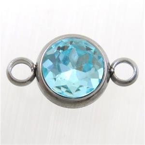 crystal glass connector, aqua, stainless steel, approx 10mm dia