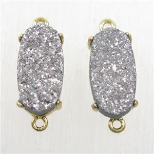 silver Druzy Agate oval connector, gold plated, approx 7x14mm