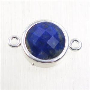 blue Lapis Lazuli circle connector, platinum plated, approx 12mm dia