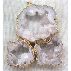 Agate Druzy slice pendant, freeform, white, approx 30-120mm