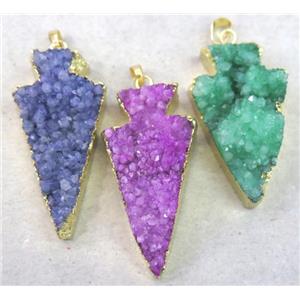 quartz druzy pendant, arrowhead, mixed color, approx 20-50mm