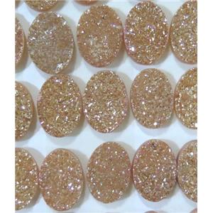 druzy agate cabochon, oval, pink electroplated, approx 10x14mm
