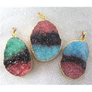 quartz druzy pendant, freeform, mixed color, gold plated, approx 15-50mm