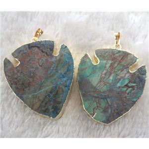 Ocean Jasper pendant, arrowhead, gold plated, approx 30-50mm