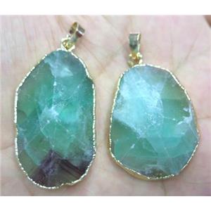 green fluorite pendant, freeform, point, gold plated, approx 20-40mm