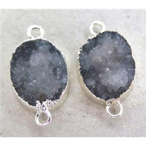 druzy quartz connector, silver plated, approx 12x16mm