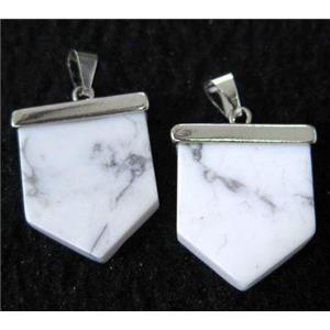 white turquoise howlite arrowhead pendant, platinum plated, approx 20-23mm