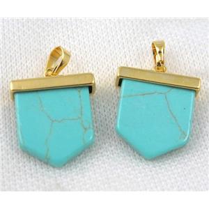 blue turquoise arrowhead pendant, gold plated, approx 20-23mm