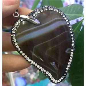 Agate slice pendant paved rhinestone, approx 25-45mm