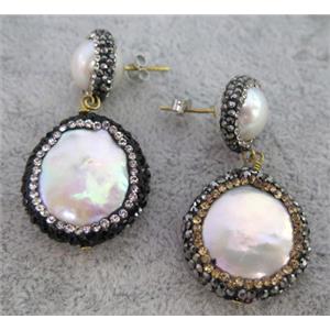 gemstone earring paved rhinestone, approx 12-25mm