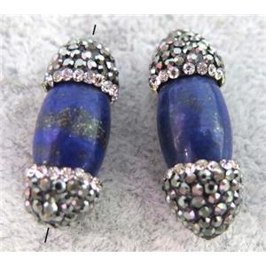 Lapis Lazuli Rice bead paved rhinestone, blue, approx 8-16mm
