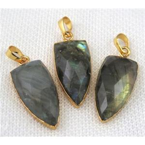 faceted Labradorite arrowhead pendant, gold plated, approx 15-30mm