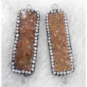 pink druzy agate connector paved rhinestone, rectangle, approx 12-45mm