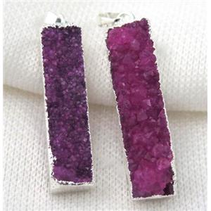 hotpink druzy quartz pendant, rectangle, silver plated, approx 10-40mm