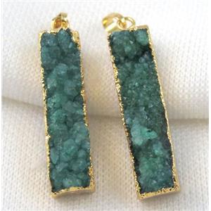 green druzy quartz pendant, rectangle, gold plated, approx 10-40mm