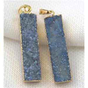 light blue druzy quartz pendant, rectangle, gold plated, approx 10-40mm
