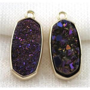 druzy quartz pendant, gold plated, approx 12x25mm