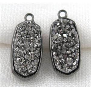 druzy quartz pendant, black, approx 12x25mm