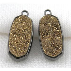 druzy quartz pendant, black, approx 12x25mm