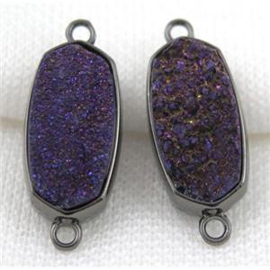 druzy quartz connector, black, approx 12x25mm