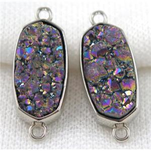 druzy quartz connector, platinum plated, approx 12x25mm