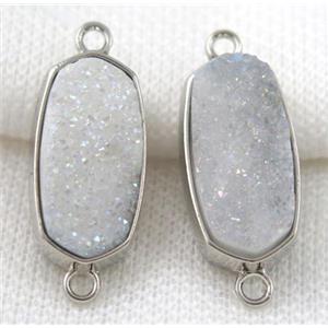 druzy quartz connector, platinum plated, approx 12x25mm