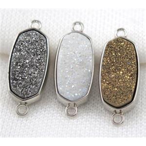 druzy quartz connector, platinum plated, approx 12x25mm