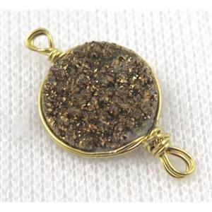 druzy quartz connector, gold plated, approx 16mm dia
