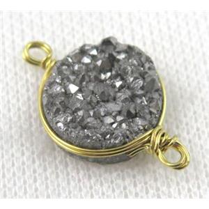 druzy quartz connector, gold plated, approx 16mm dia