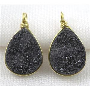 druzy quartz pendant, gold plated, approx 15x20mm
