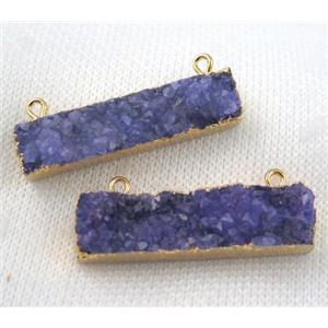 purple druzy quartz pendant with 2loops, rectangle, gold plated, approx 10-40mm