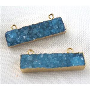 blue druzy quartz pendant with 2loops, rectangle, gold plated, approx 10-40mm